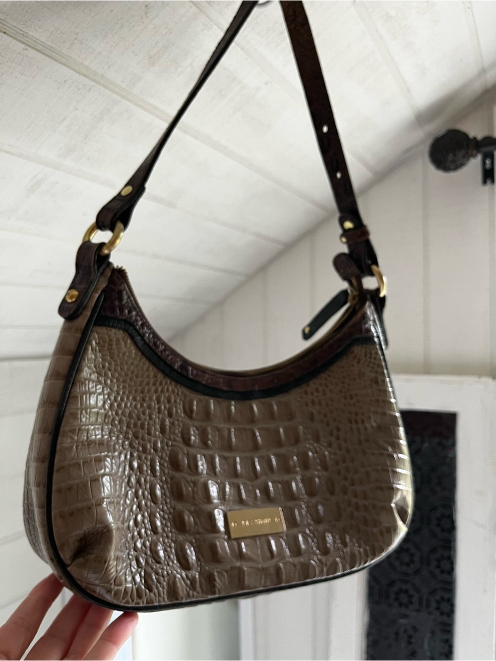 BRAHMIN Lacy Tri Color Grey Croc Embossed Leather Hobo
Shoulder Bag
